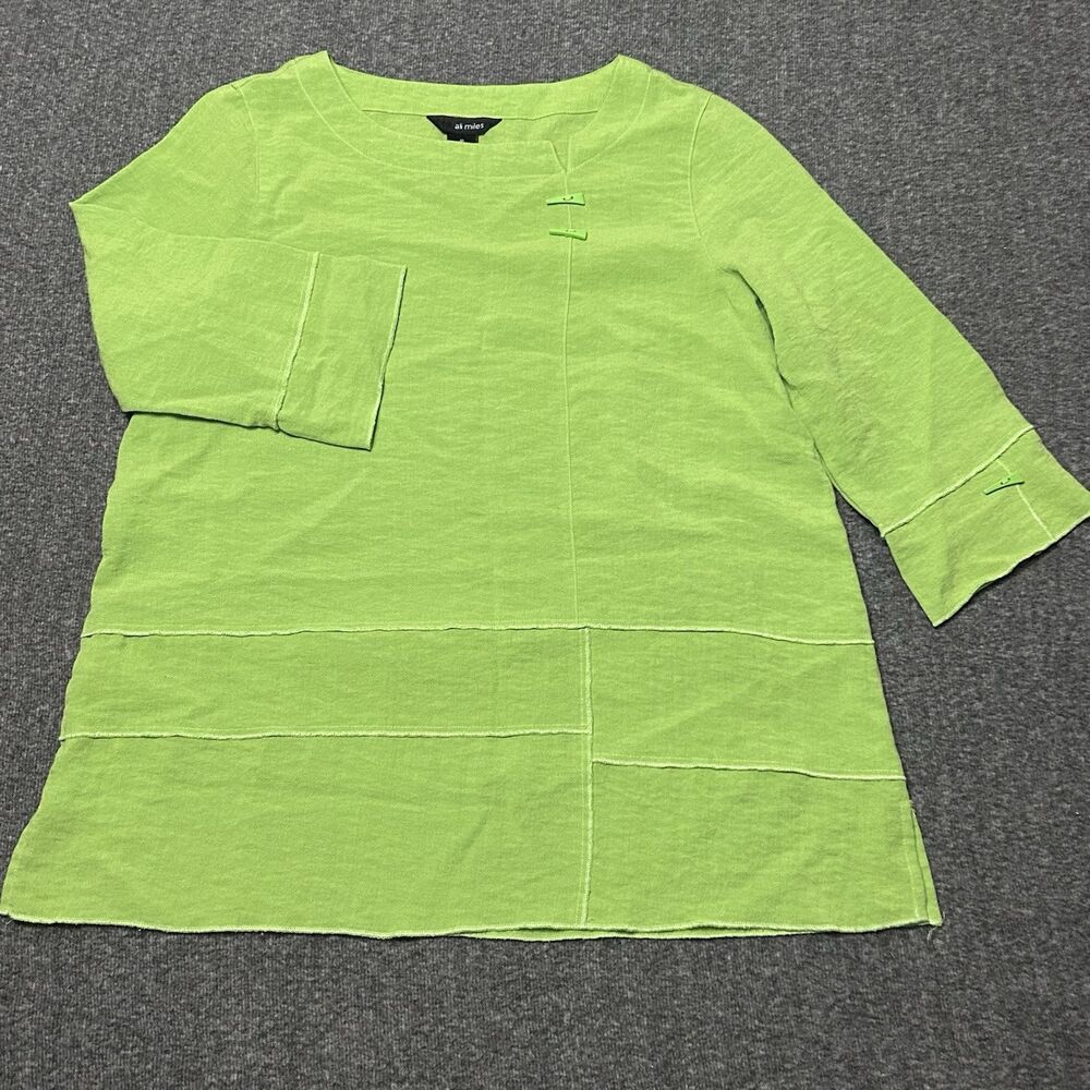 Ali Miles Women's 3/4 Sleeve Tunic Top Artsy Seam Detail Lime Green (Sz M)